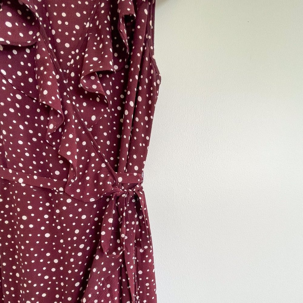 Max Studio | Wrap Polka Dot Dress | Burgundy | Small - Picture 4 of 5